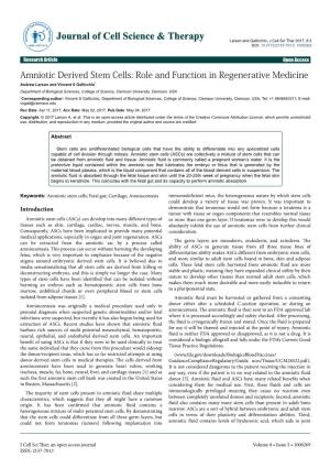 Amniotic Derived Stem Cells: Role and Function in Regenerative