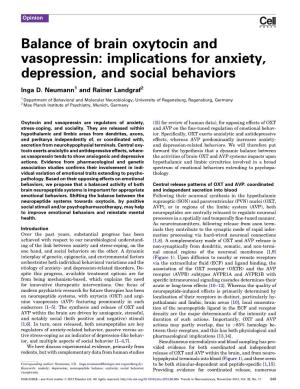 Balance of Brain Oxytocin and Vasopressin: Implications For