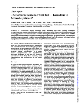 The Forearm Ischaemic Work Test - Hazardous to Mcardle Patients?