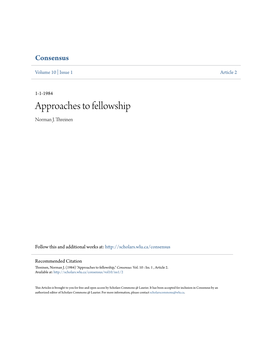 Approaches to Fellowship Norman J