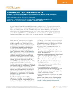 Trends in Privacy and Data Security: 2020 by Jeffrey D