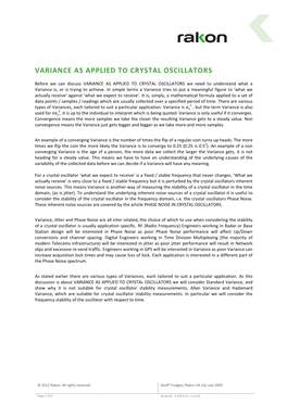VARIANCE AS APPLIED to CRYSTAL OSCILLATORS We Need to Understand What a Variance Is, Or Is Trying to Achieve