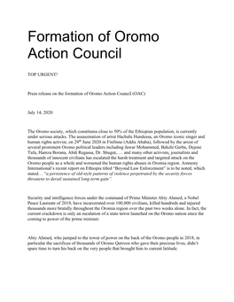 Formation of Oromo Action Council