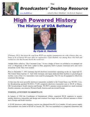 High Powered History the History of VOA Bethany