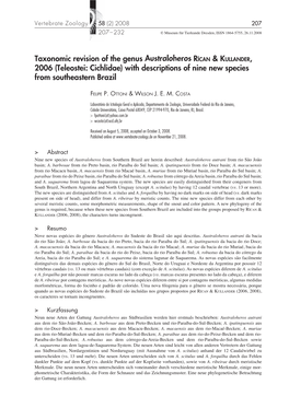 Taxonomic Revision of the Genus Australoheros RÍCAN & KULLANDER, 2006 (Teleostei: Cichlidae) with Descriptions of Nine