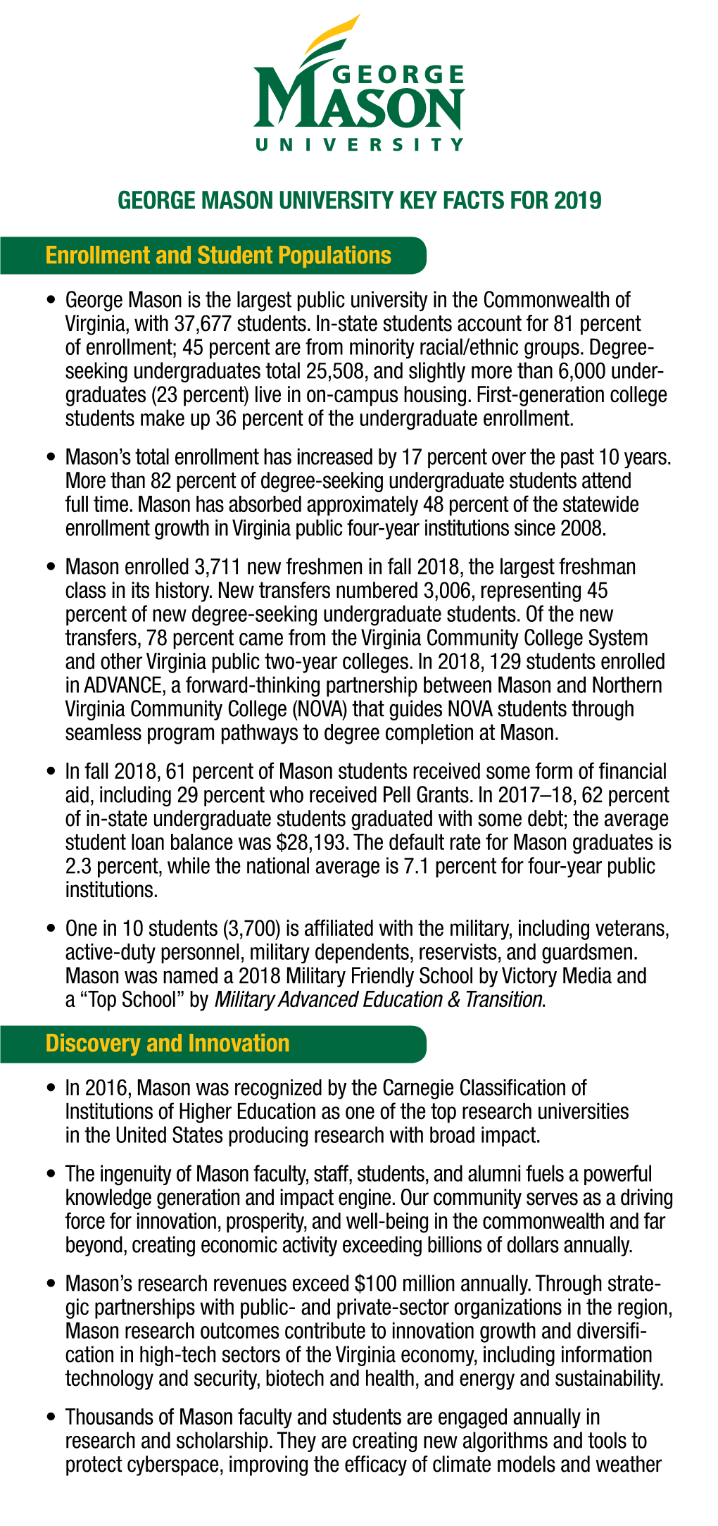 George Mason University Key Facts for 2019