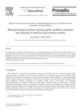 Structural Change in Former Mining Regions: Problems, Potentials and Capacities in Multi-Level-Governance Systems