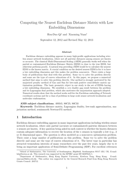 Computing the Nearest Euclidean Distance Matrix with Low Embedding Dimensions