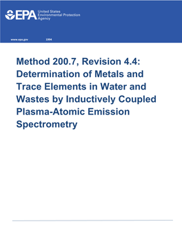 Determination of Metals and Trace Elements in Water and Wastes by Inductively Coupled Plasma-Atomic Emission Spectrometry