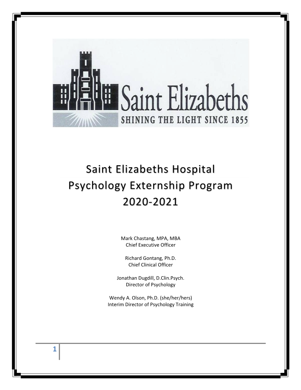 Saint Elizabeths Hospital Psychology Externship Program 2020-2021