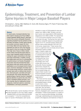Epidemiology, Treatment, and Prevention of Lumbar Spine Injuries in Major League Baseball Players