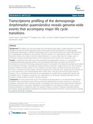 Transcriptome Profiling of the Demosponge Amphimedon
