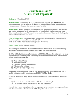 1 Corinthians 15:1-9 “Jesus: Most Important”