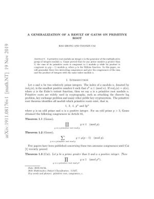 Arxiv:1911.08176V1 [Math.NT]