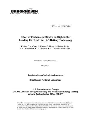 Effect of Carbon and Binder on High Sulfur Loading Electrode for Li-S Battery Technology