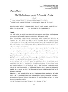 Original Paper the US Toothpaste Market: a Competitive Profile