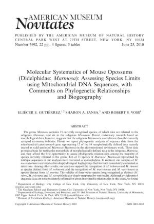 Molecular Systematics of Mouse Opossums (Didelphidae: Marmosa
