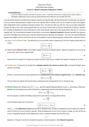 Maxwell's Equations & Magnetism of Matter Learning Objective