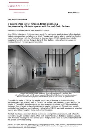 Ir Yamim Office Tower, Netanya, Israel: Enhancing the Personality of Interior Spaces with Corian® Solid Surface