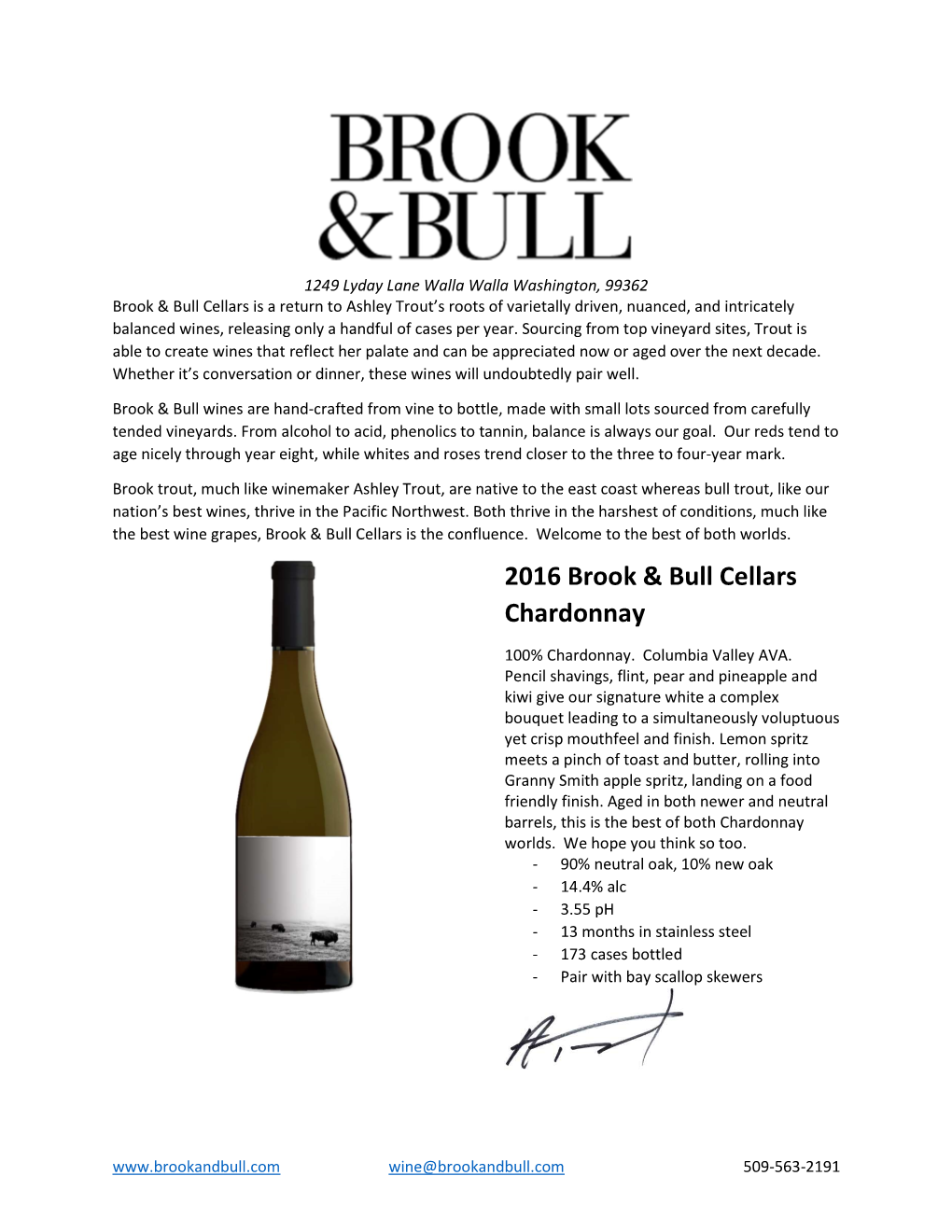 2016 Brook & Bull Cellars Chardonnay