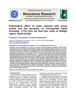 Dohaish and Bakhraibah Effect of Water Polluted with Heavy Metals and Parasites on Red Sea Fish