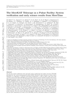 The Meerkat Telescope As a Pulsar Facility: System Verification and Early Science Results from Meertime