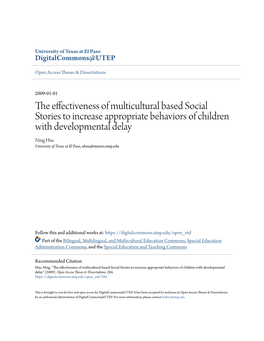 The Effectiveness of Multicultural Based Social Stories to Increase Appropriate Behaviors of Children with Developmental Delay
