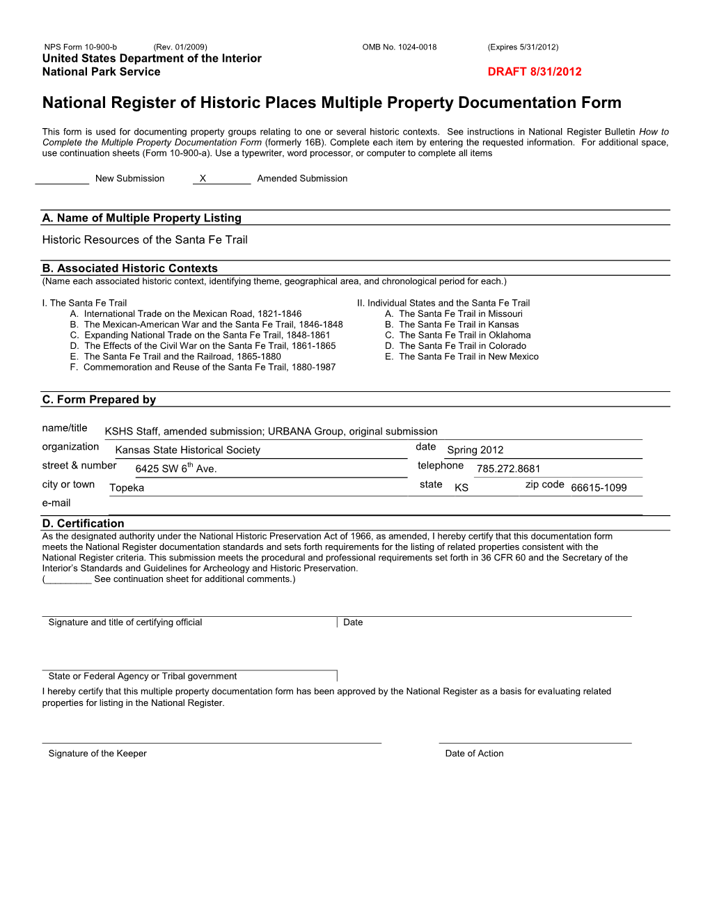 NPS Form 10 900-B