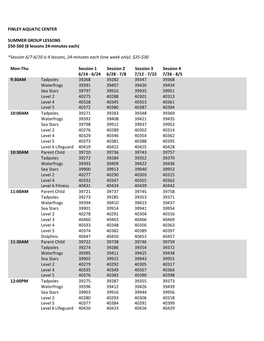 Finley Aquatic Center Summer Group Lessons $50-$60