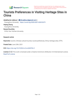 Tourists Preferences in Visiting Heritage Sites in China