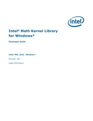 Intel® Math Kernel Library for Windows OS ® User's Guide
