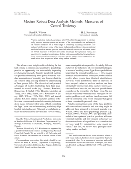 Modern Robust Data Analysis Methods: Measures of Central Tendency