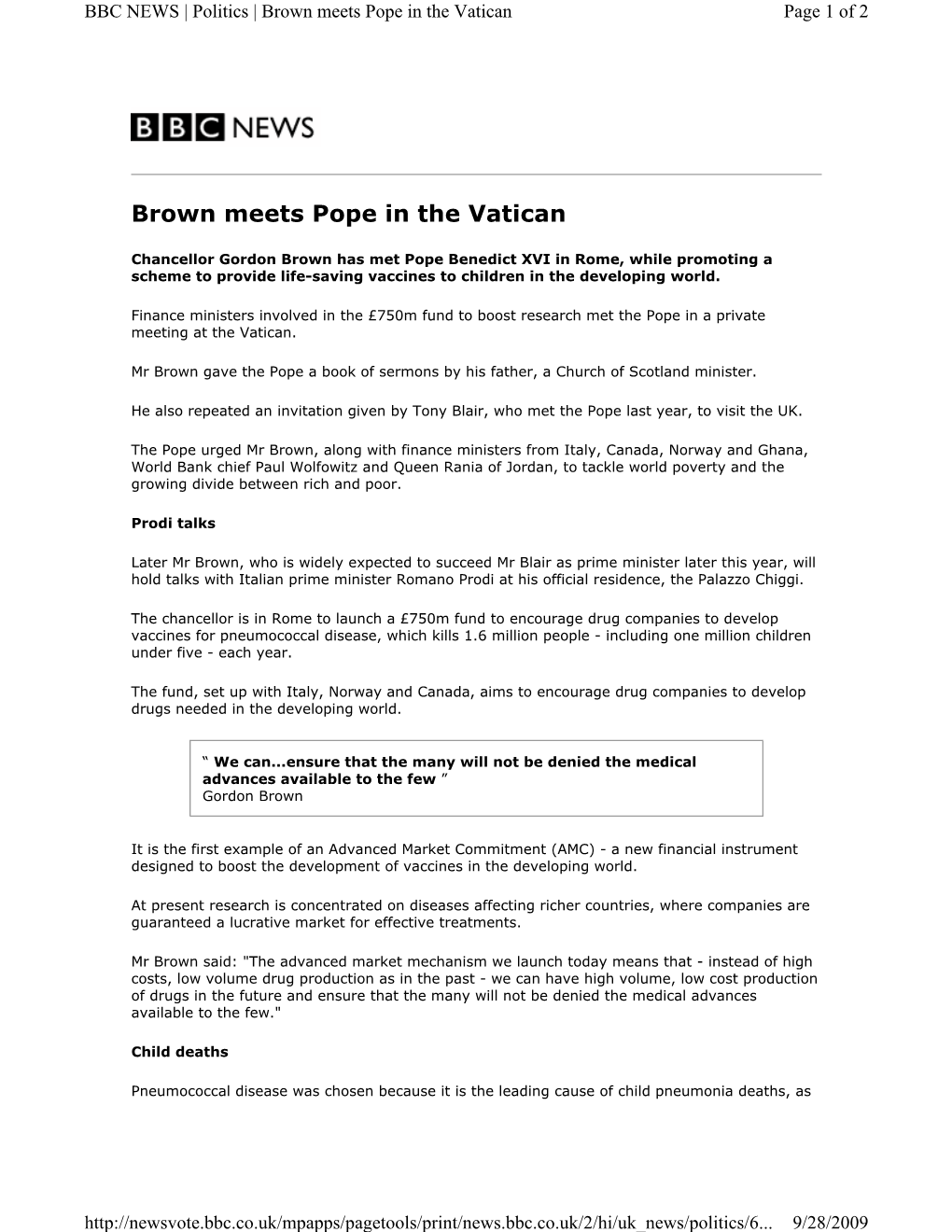 Brown Meets Pope in the Vatican Page 1 of 2