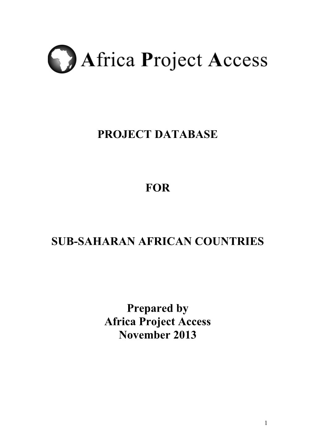 Project Database for Sub-Saharan African