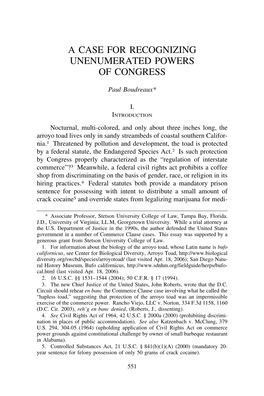 A Case for Recognizing Unenumerated Powers of Congress