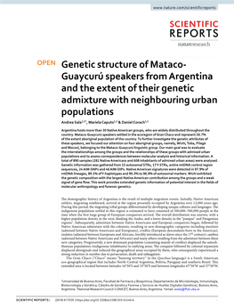 Genetic Structure of Mataco-Guaycurú Speakers from Argentina and The