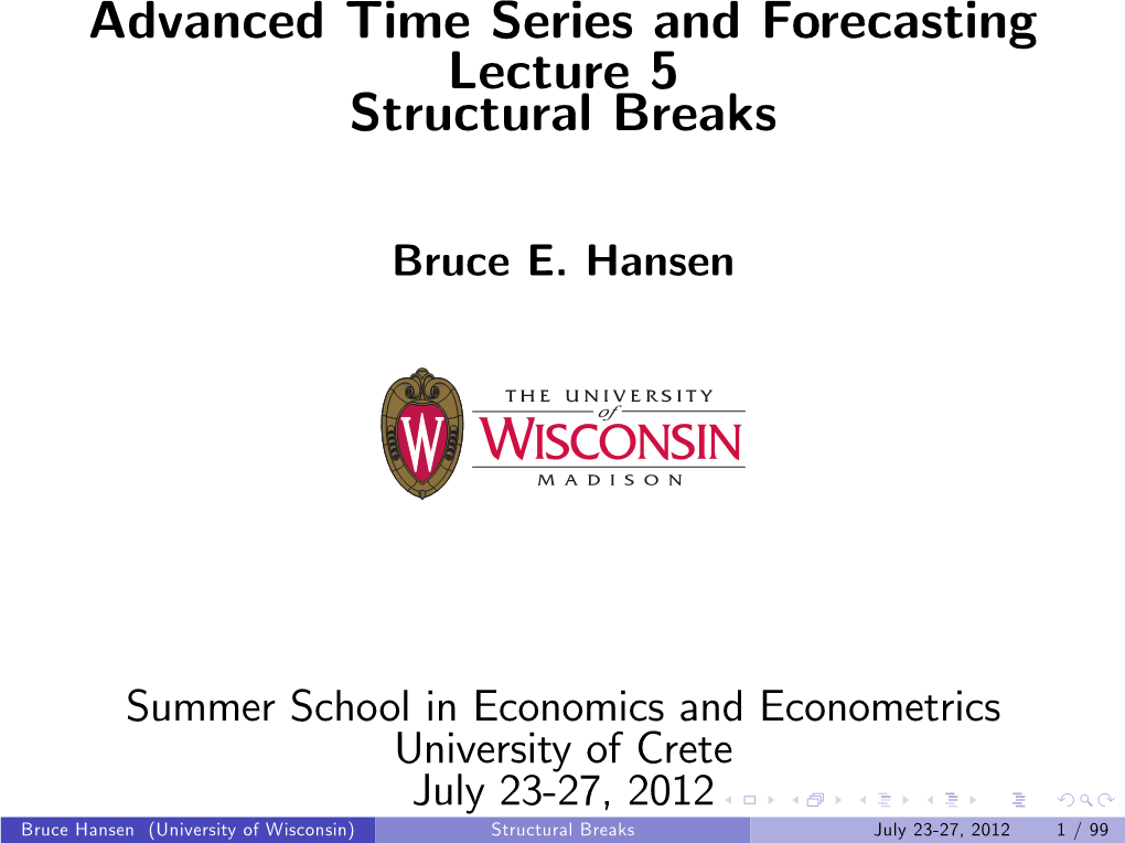 Advanced Time Series and Forecasting Lecture 5 Structural Breaks