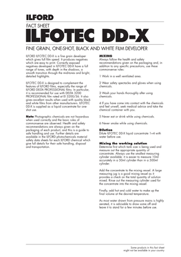 Ilford Fact Sheet Ilfotec Dd-X Fine Grain, One-Shot, Black and White Film Developer