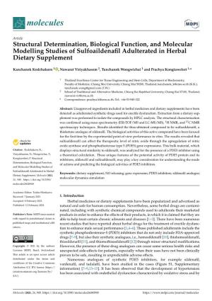 Structural Determination, Biological Function, and Molecular Modelling Studies of Sulfoaildenaﬁl Adulterated in Herbal Dietary Supplement