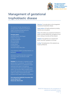 Management of Gestational Trophoblastic Disease