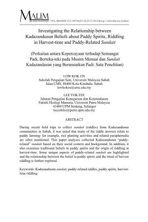 Investigating the Relationship Between Kadazandusun Beliefs About Paddy Spirits, Riddling in Harvest-Time and Paddy-Related Sundait