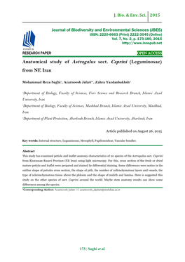 Anatomical Study of Astragalus Sect. Caprini (Leguminosae) from NE Iran