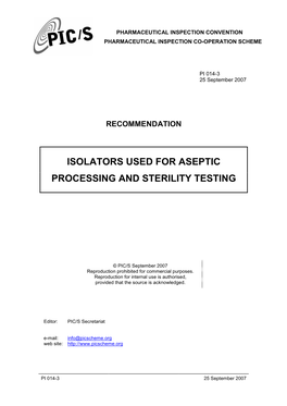 Isolators Used for Aseptic Processing and Sterility Testing