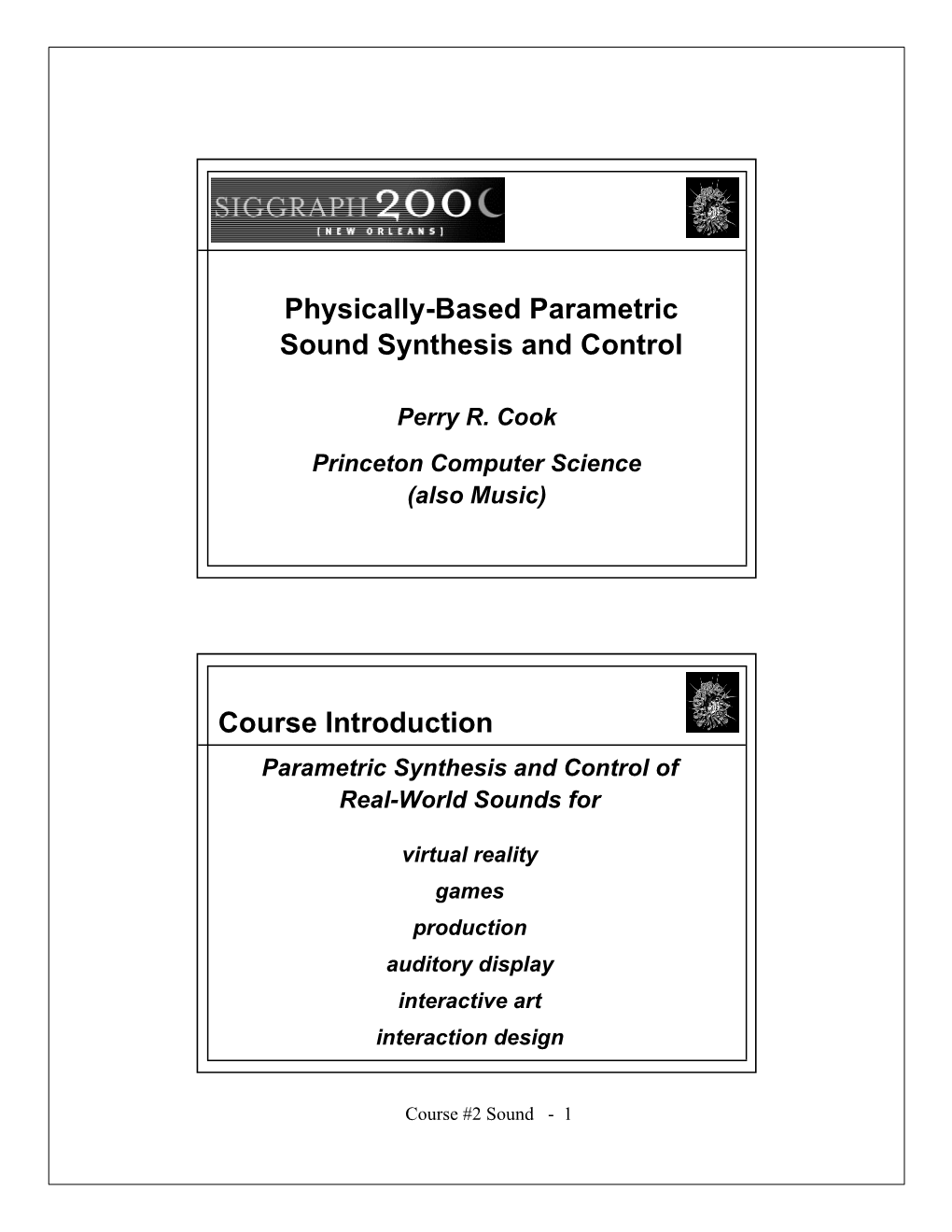 Physically-Based Parametric Sound Synthesis and Control