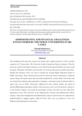 Administrative and Financial Challenges Encountered by the Public Universities in Sri Lanka