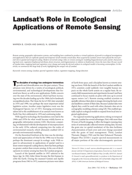 Landsat's Role in Ecological Applications of Remote Sensing