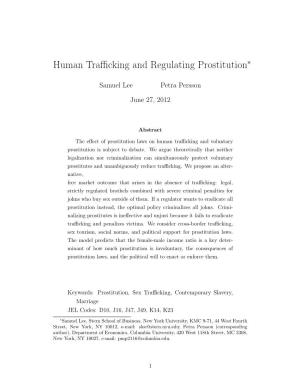 Human Trafficking and Regulating Prostitution∗
