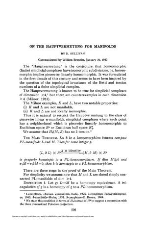 On the Hauptvermutung for Manifolds