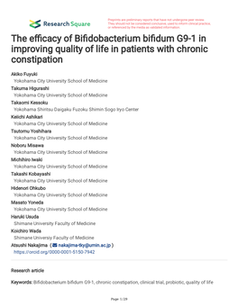 The Efficacy of Bifidobacterium Bifidum G9-1 in Improving Quality of Life In