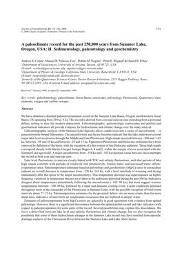 A Paleoclimate Record for the Past 250,000 Years from Summer Lake, Oregon, USA: II. Sedimentology, Paleontology and Geochemistry